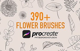 390+植物花卉线描画Procreate笔刷套装