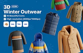 10 Winter clothing 3D icon, PNG OBJ FBX Blend format