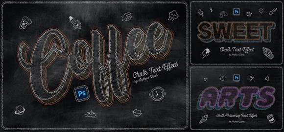  6 types of blackboard chalk text effect layer style PSD