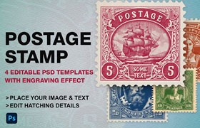 复古邮票雕刻效果图层样式Photoshop模板