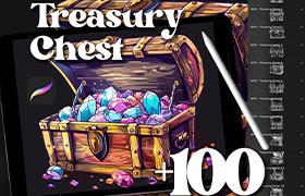  100+treasure chest line tracing Procreate brush