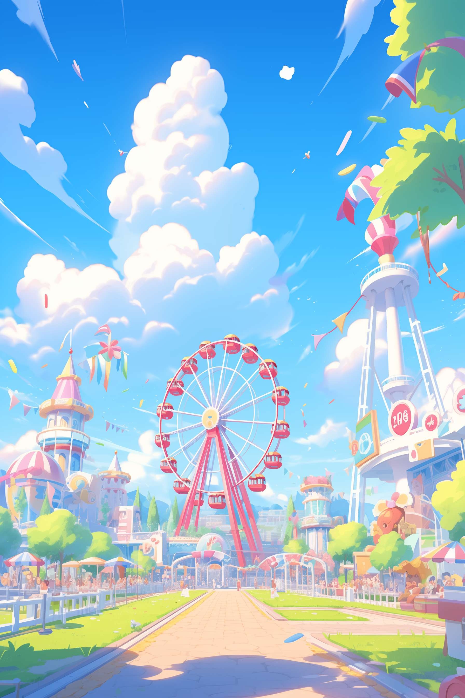  Cartoon style amusement park background