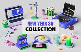  28 New Year cartoon 3D icons in PNG C4D OBJ format