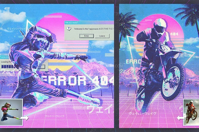 90年代蒸汽波复古海报Photoshop动作，附视频教程