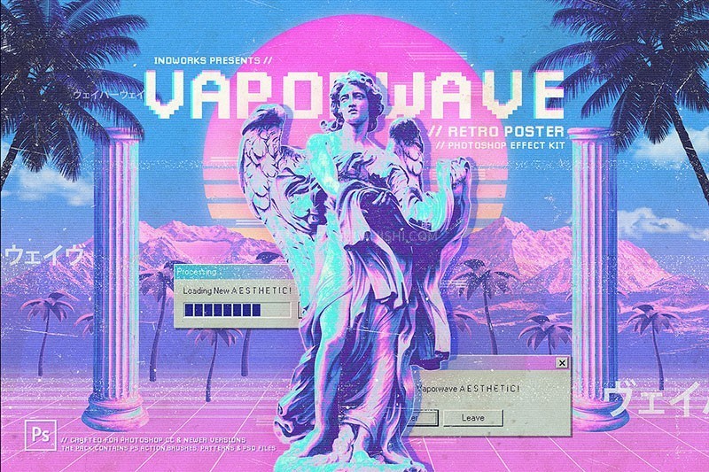 90年代蒸汽波复古海报Photoshop动作，附视频教程