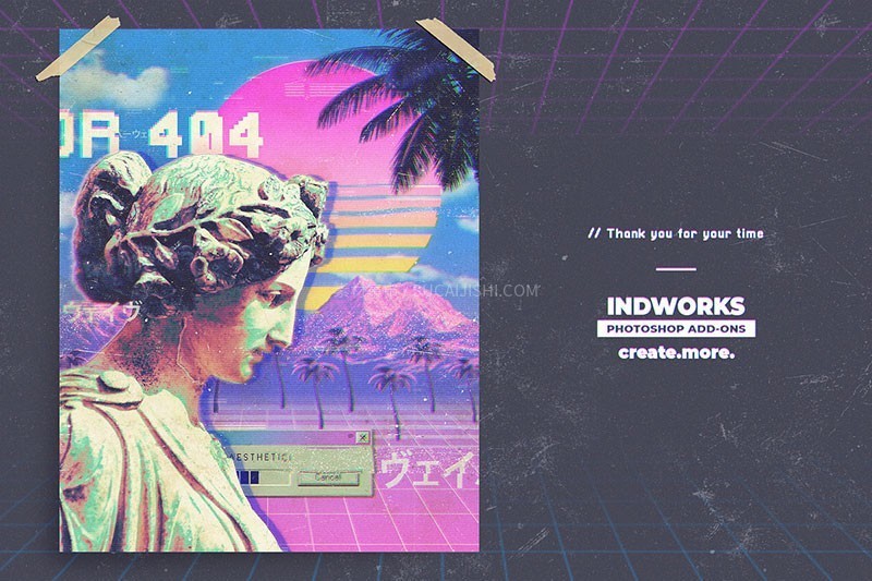 90年代蒸汽波复古海报Photoshop动作，附视频教程