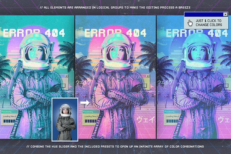 90年代蒸汽波复古海报Photoshop动作，附视频教程