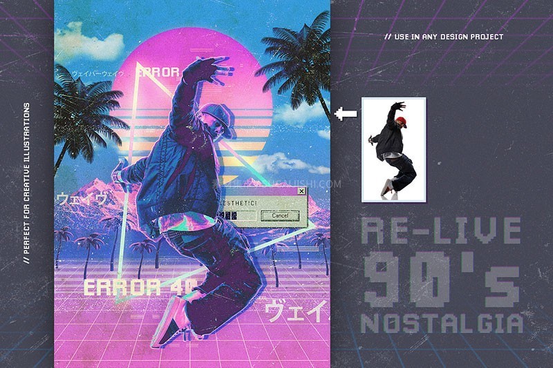 90年代蒸汽波复古海报Photoshop动作，附视频教程