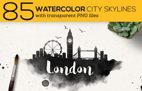 85张知名城市地标建筑水墨剪影PNG PSD格式