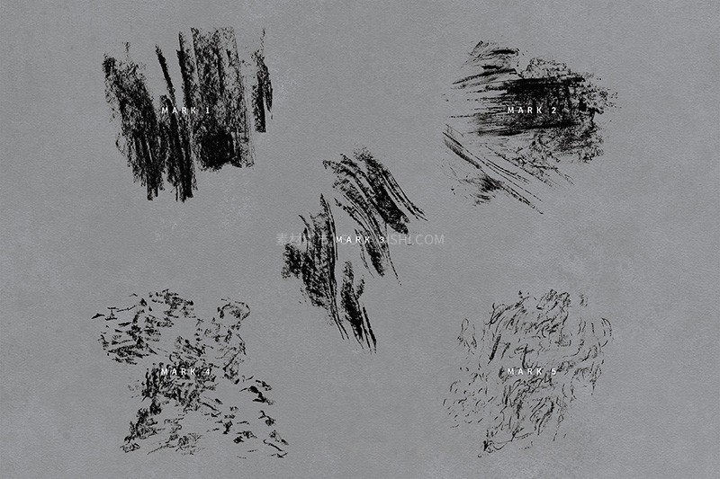 100+真实炭笔素描纹理效果PS笔刷套装