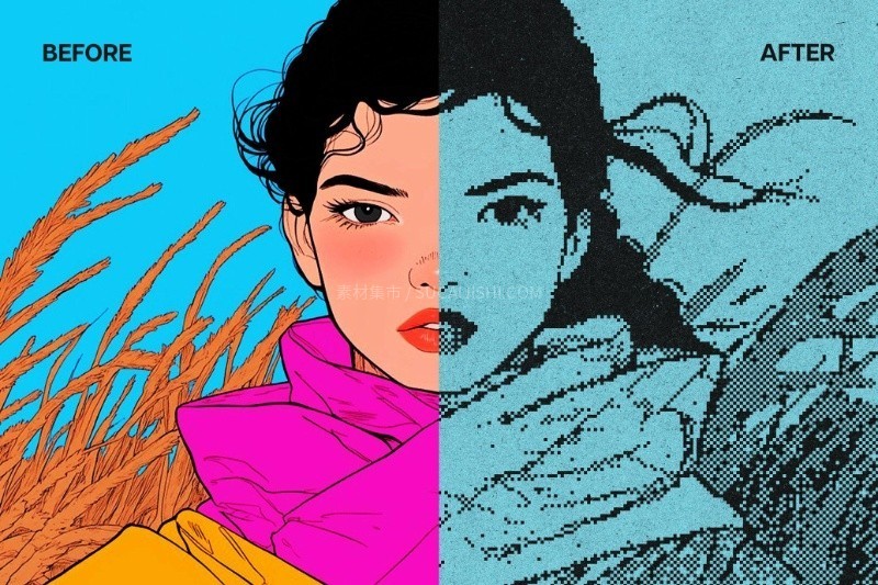 Photoshop复古像素化效果模板