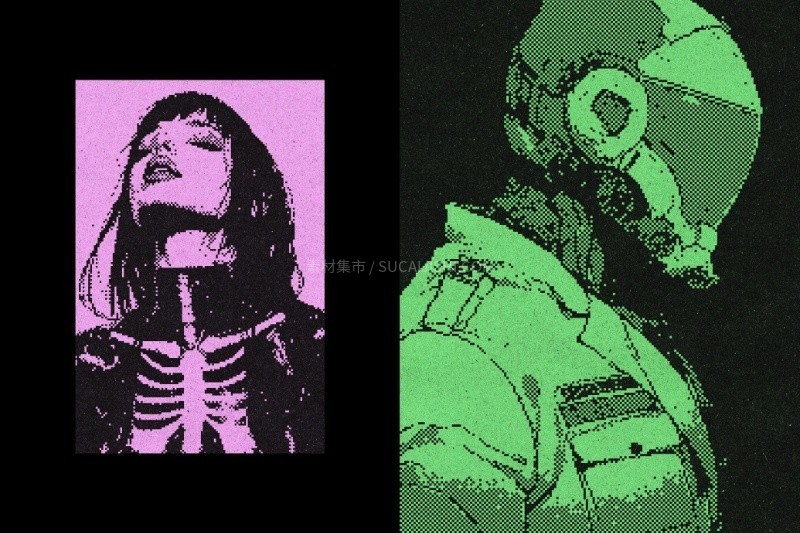 Photoshop复古像素化效果模板
