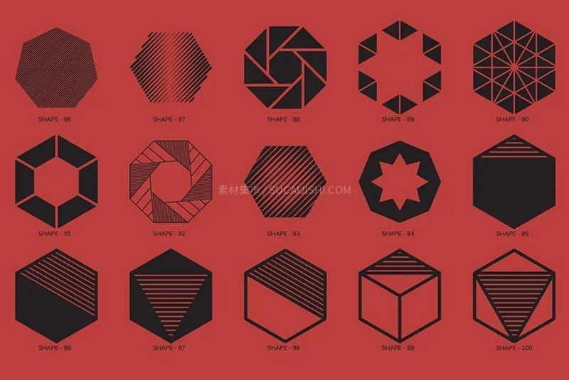 100+时尚几何形状矢量设计元素PNG AI格式