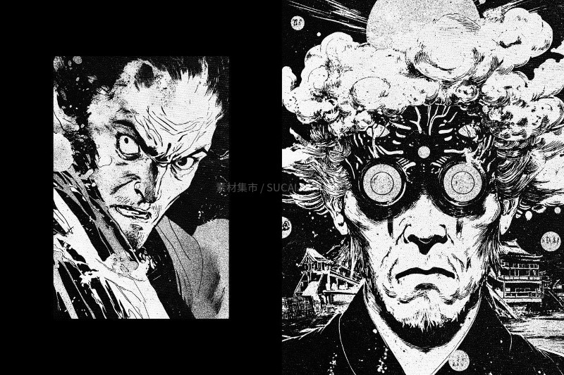 黑白漫画书印刷效果PSD模板