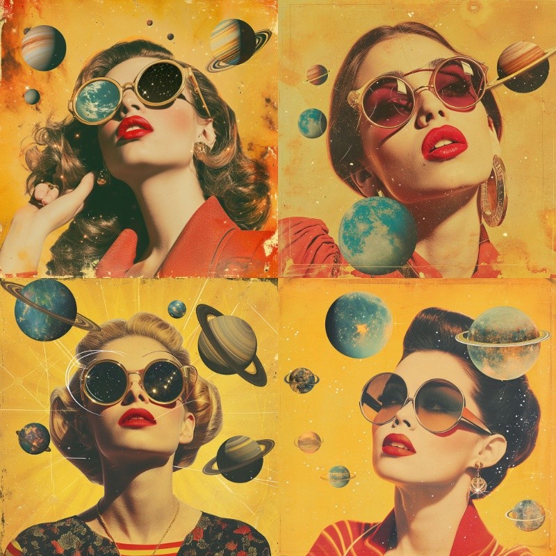 复古未来拼贴肖像：太空元素星光女郎