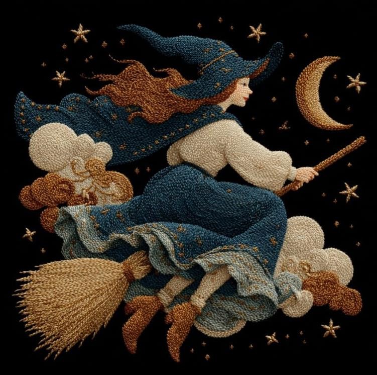 奇幻童话刺绣风格女巫