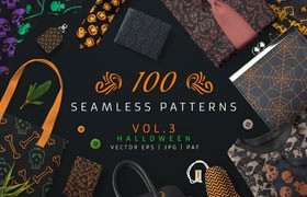 100种万圣节无缝图案背景素材，AI PAT格式