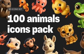 100种动物卡通3D图标PNG格式
