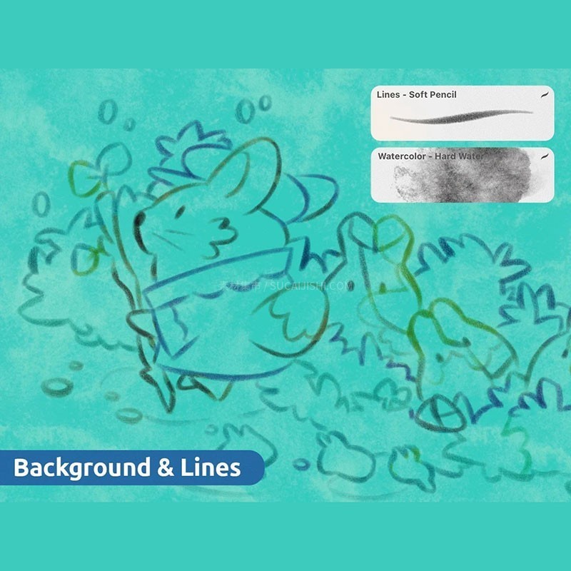 21֧��ͯ�汾ˮ�ʲ廭Procreate��ˢ