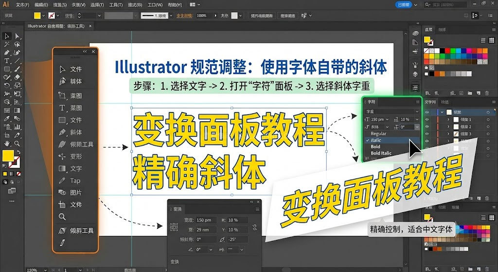 ai怎么把字体变成斜体字