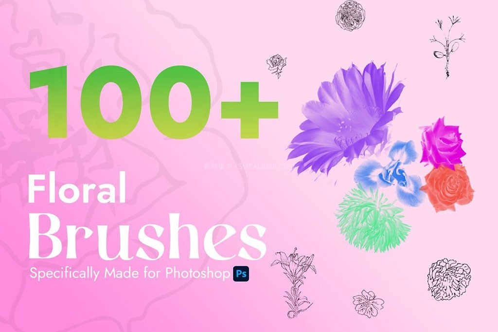 100+Photoshop花卉植物图章笔刷
