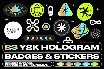 Y2K 风格全息复古徽章贴纸矢量素材