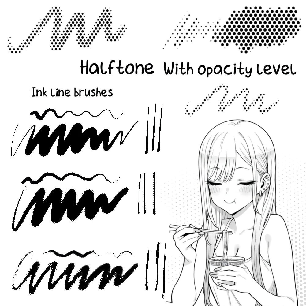 70+Procreate黑白漫画纹理线稿笔刷
