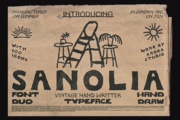 SANOLIA复古野趣风英文手绘字体+矢量装饰图形