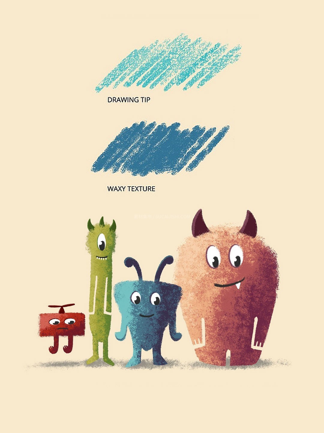 Procreate小怪物蜡笔画笔刷