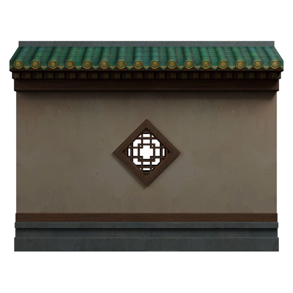 春秋菱纹庭院围墙 · 正立面 / 侧面平视