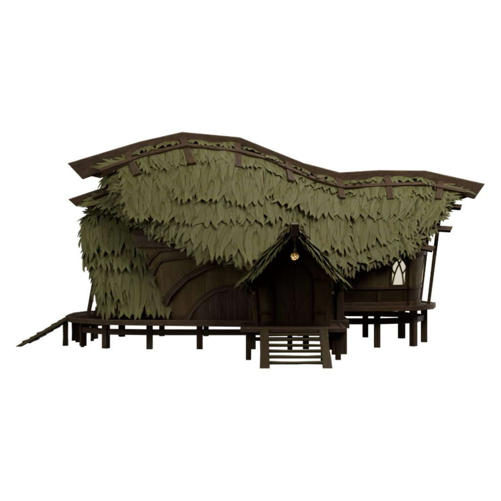 勤作草顶木屋 · 正立面 / 侧面平视