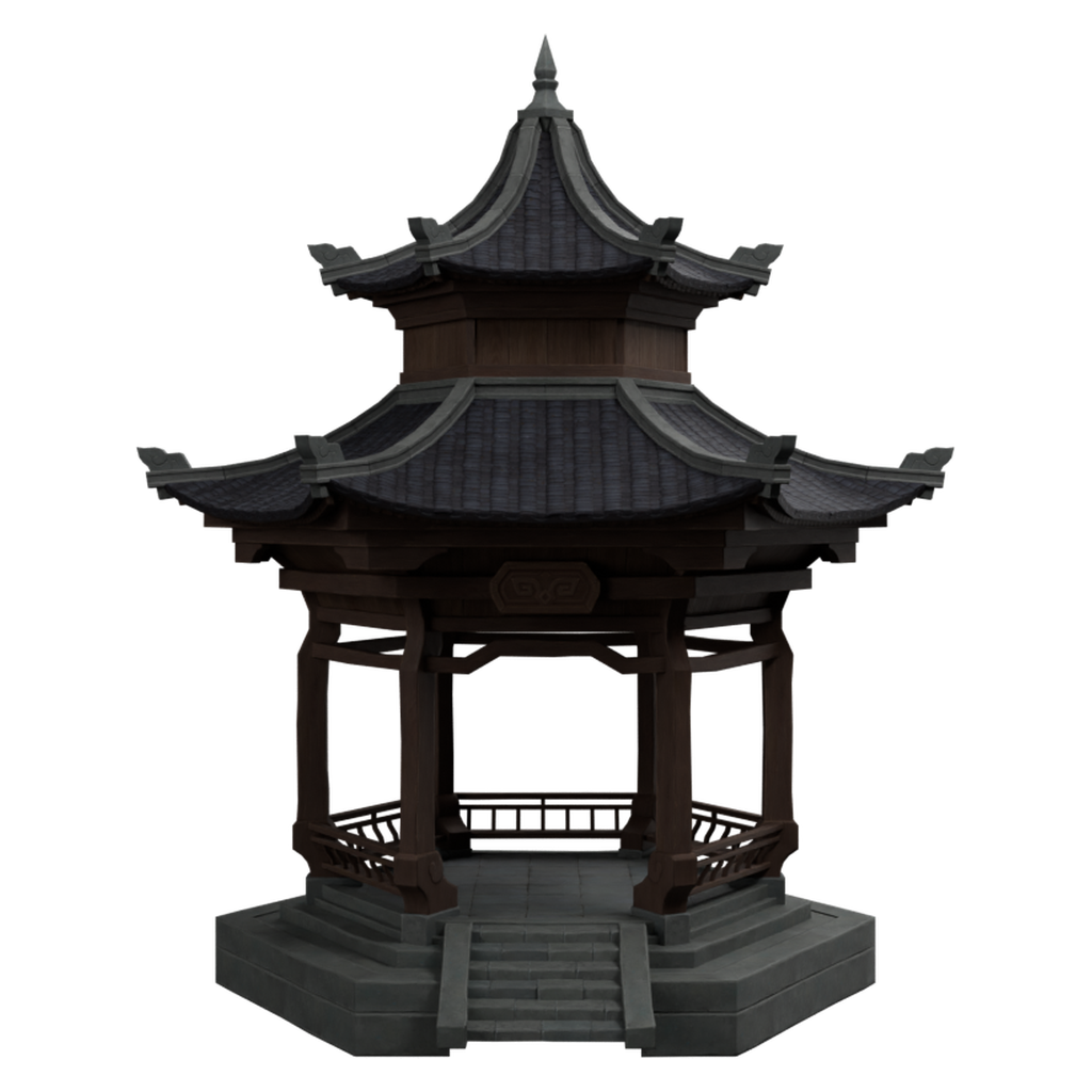 山谷双檐凉亭 · 正立面 / 侧面平视