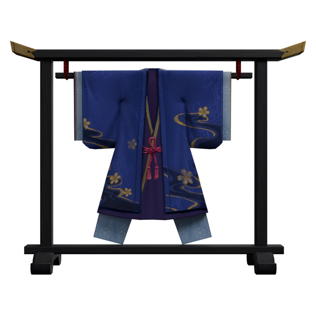 木制和服衣架 · 正立面 / 侧面平视