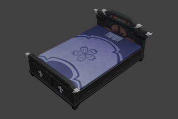 紫色寝具木床