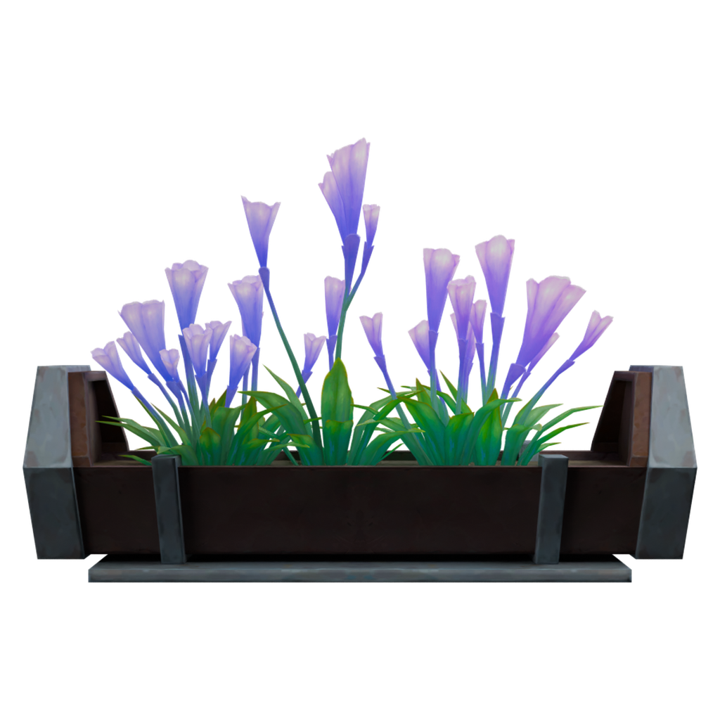 紫花长槽盆栽 · 正立面 / 侧面平视