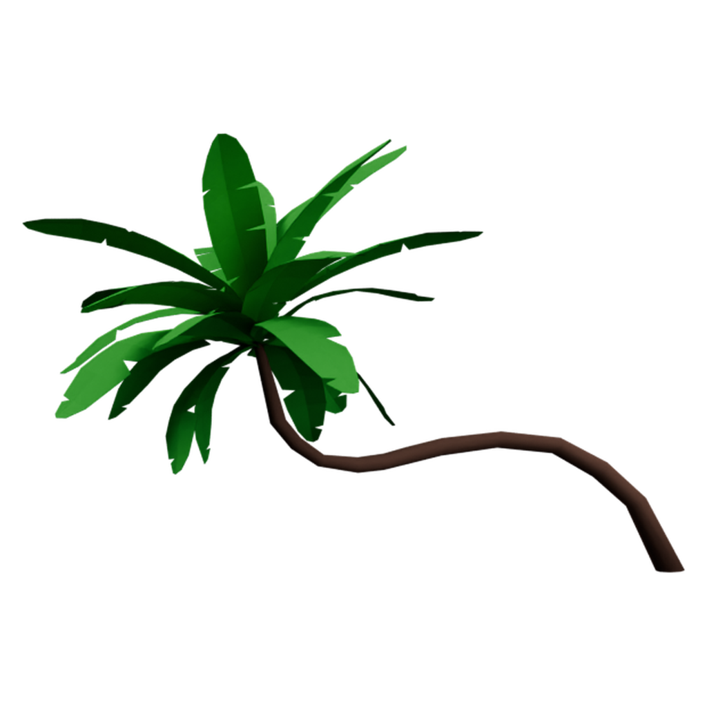绿色弯干棕榈造型树木 · 正立面 / 侧面平视