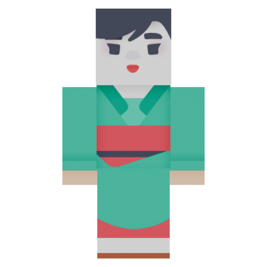 盘发和服女子 · 正立面 / 侧面平视