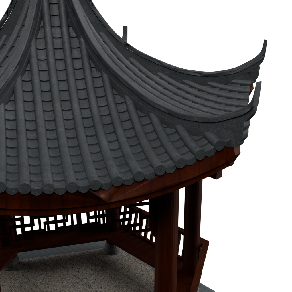 翘檐带阶凉亭07 · 局部特写