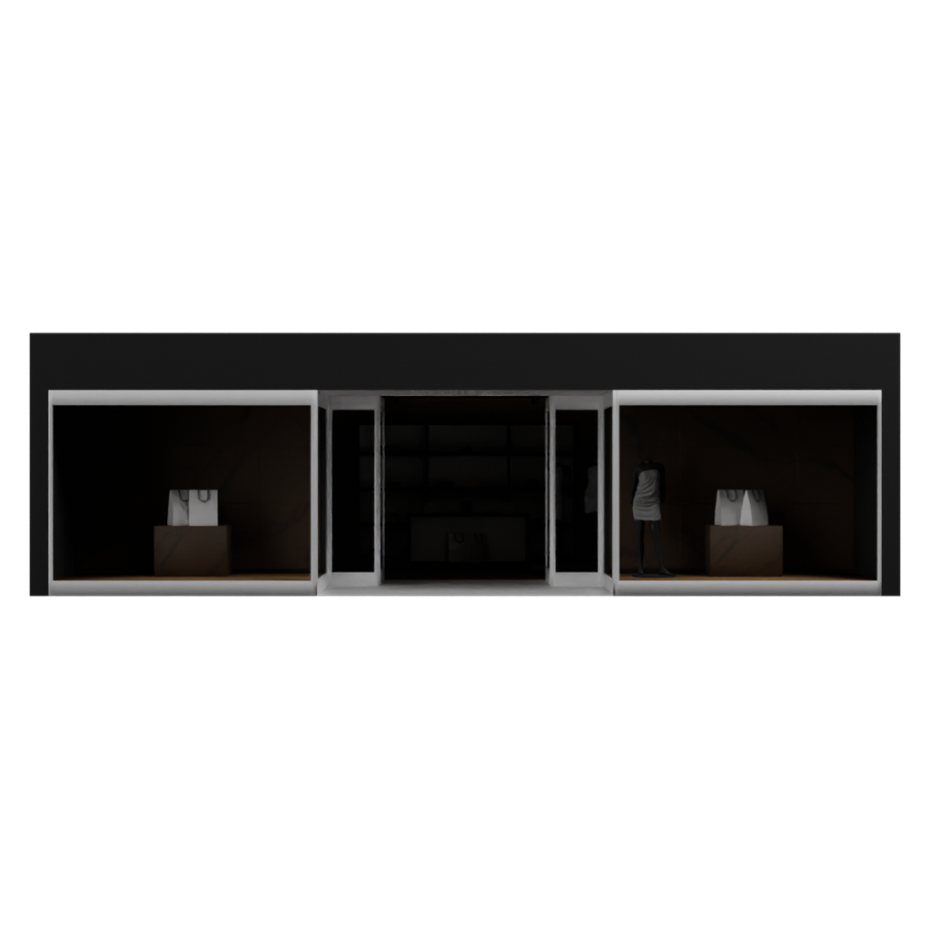 双橱窗女装店 · 正立面 / 侧面平视
