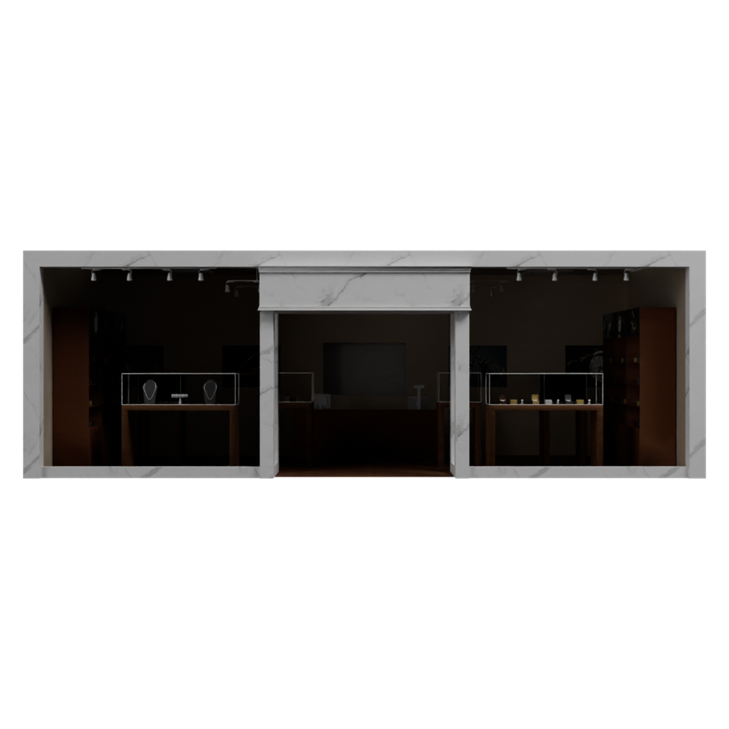 玻璃门面珠宝店 · 正立面 / 侧面平视