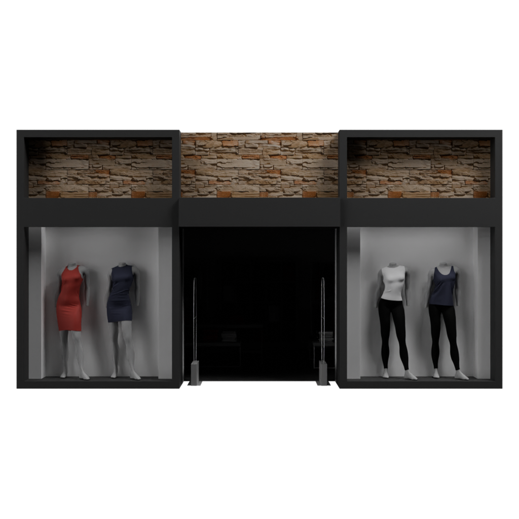 石纹门头服装店 · 正立面 / 侧面平视