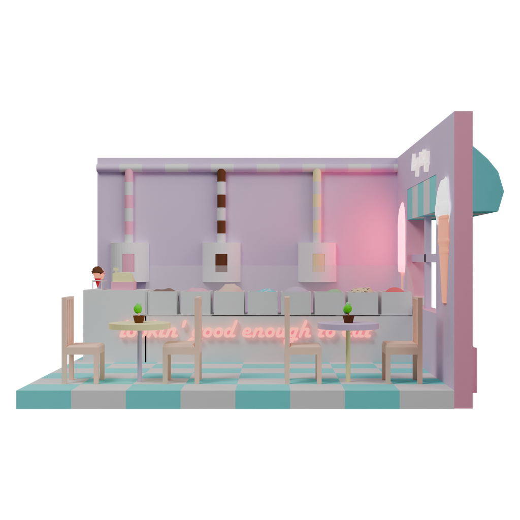 冰淇淋店 · 正立面 / 侧面平视