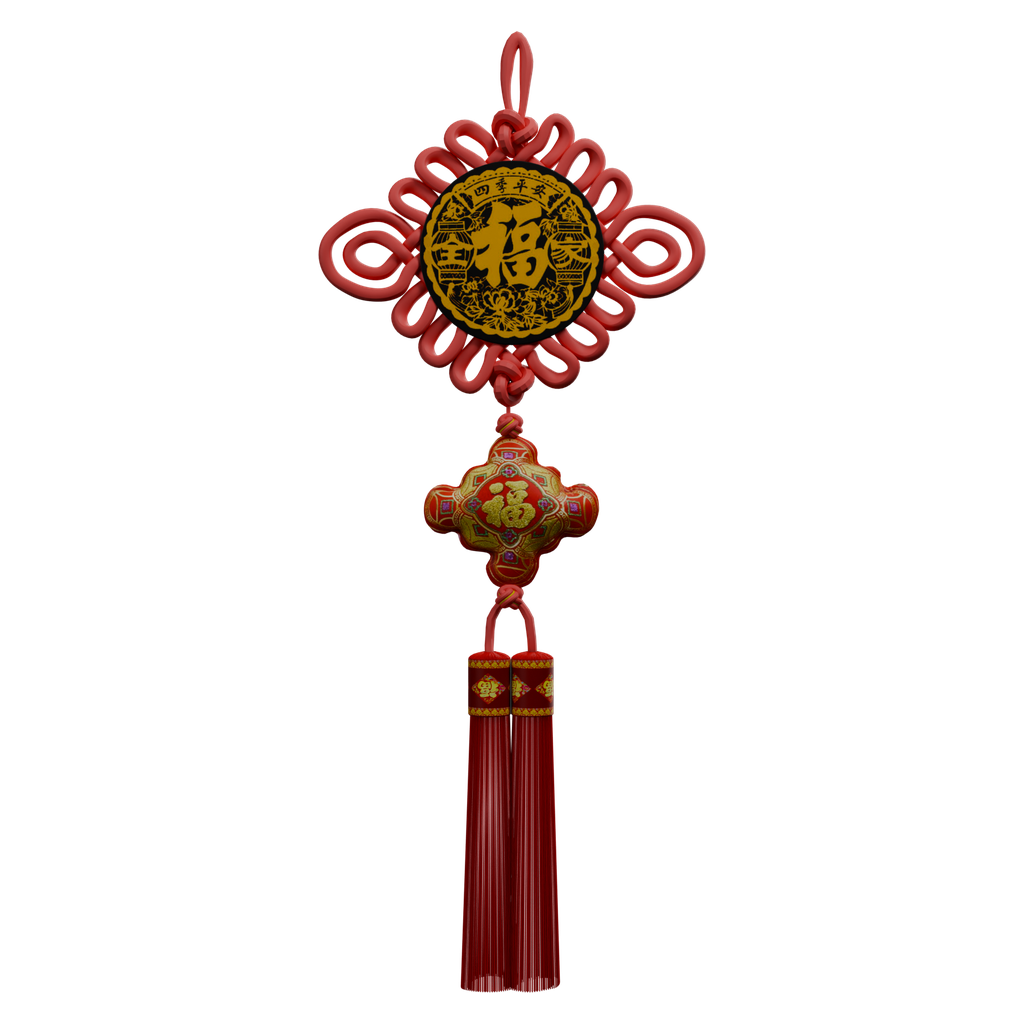 圆形盘长结挂饰 · 正立面 / 侧面平视