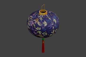蓝底花鸟纹球形灯笼