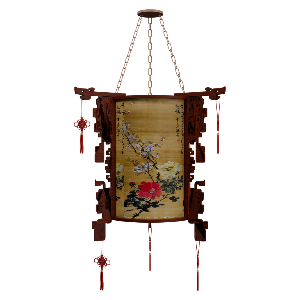 圆筒宫灯悬挂组合 · 正立面 / 侧面平视