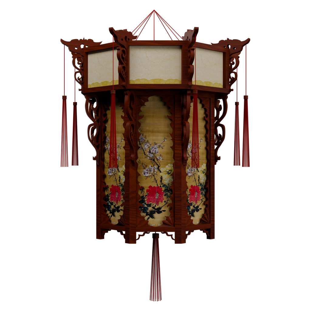 红木八角宫灯 · 正立面 / 侧面平视