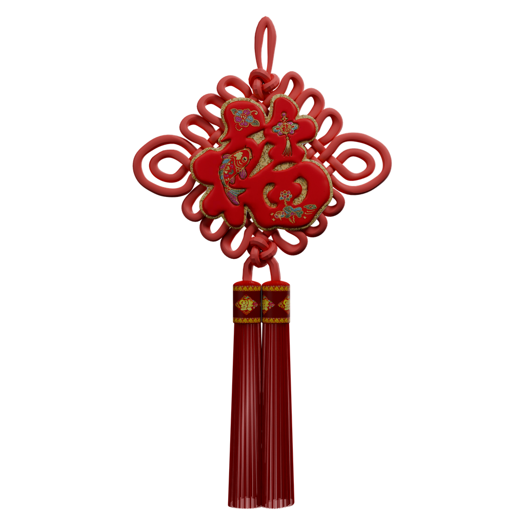 金饰盘长结挂饰 · 正立面 / 侧面平视