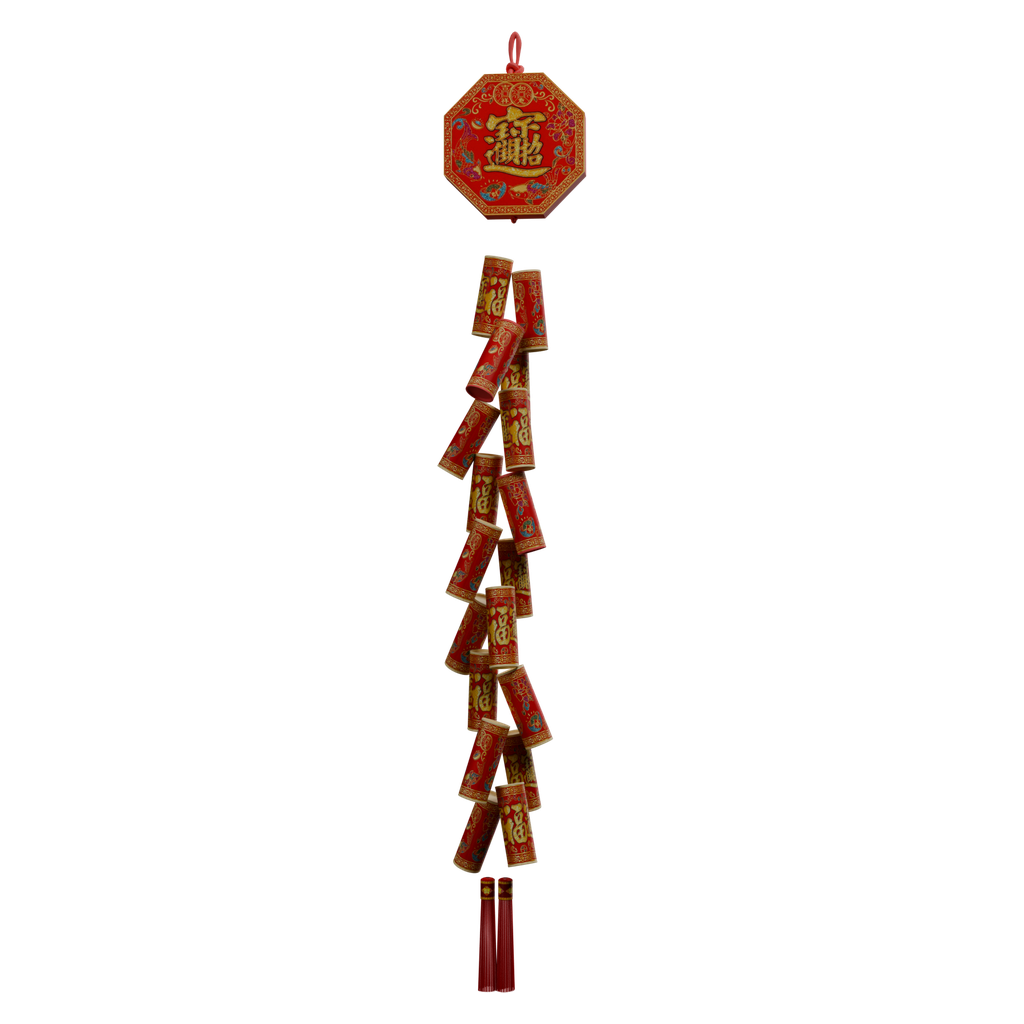 方片串联吉祥挂饰 · 正立面 / 侧面平视