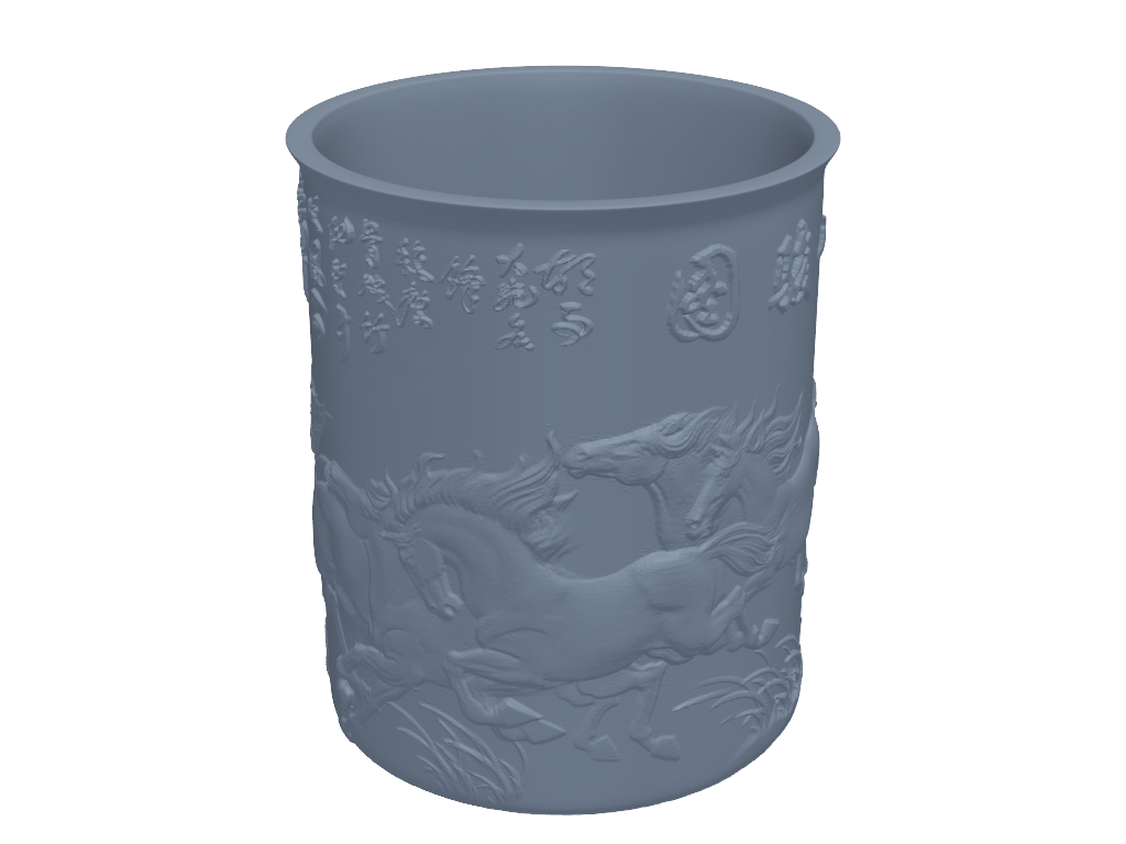 八骏图浮雕笔筒 3D打印模型