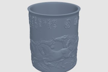 八骏图浮雕笔筒 3D打印模型